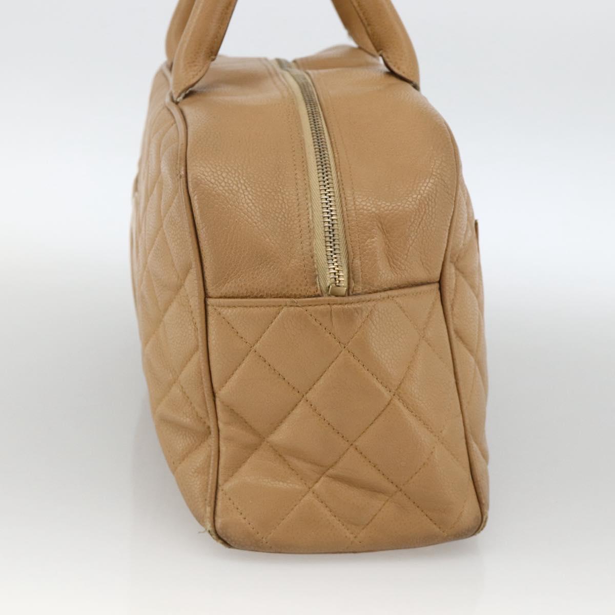 CHANEL Matelasse Boston Bag Grained Calf Skin Beige Gold CC Auth