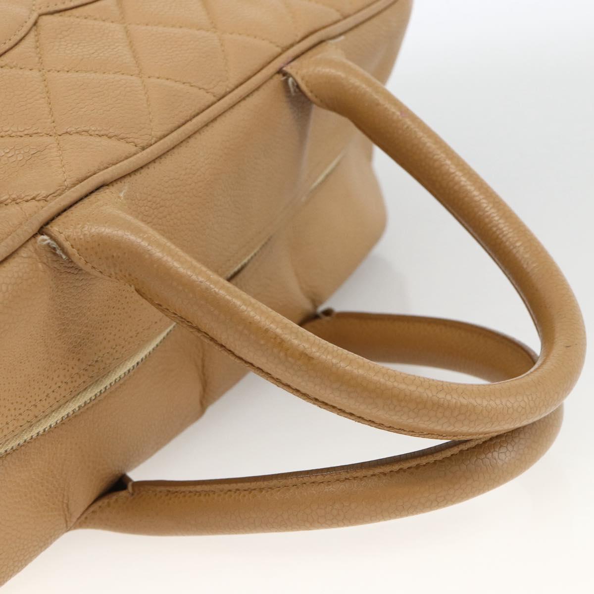 CHANEL Matelasse Boston Bag Grained Calf Skin Beige Gold CC Auth