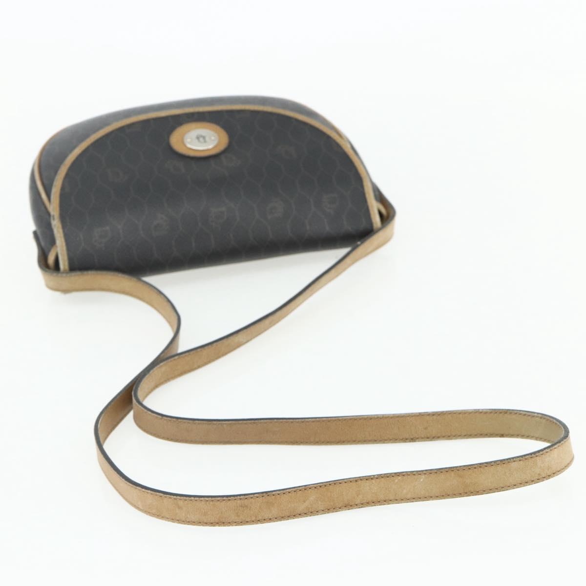 Christian Dior Honeycomb Canvas Shoulder Bag PVC Black Gold Auth