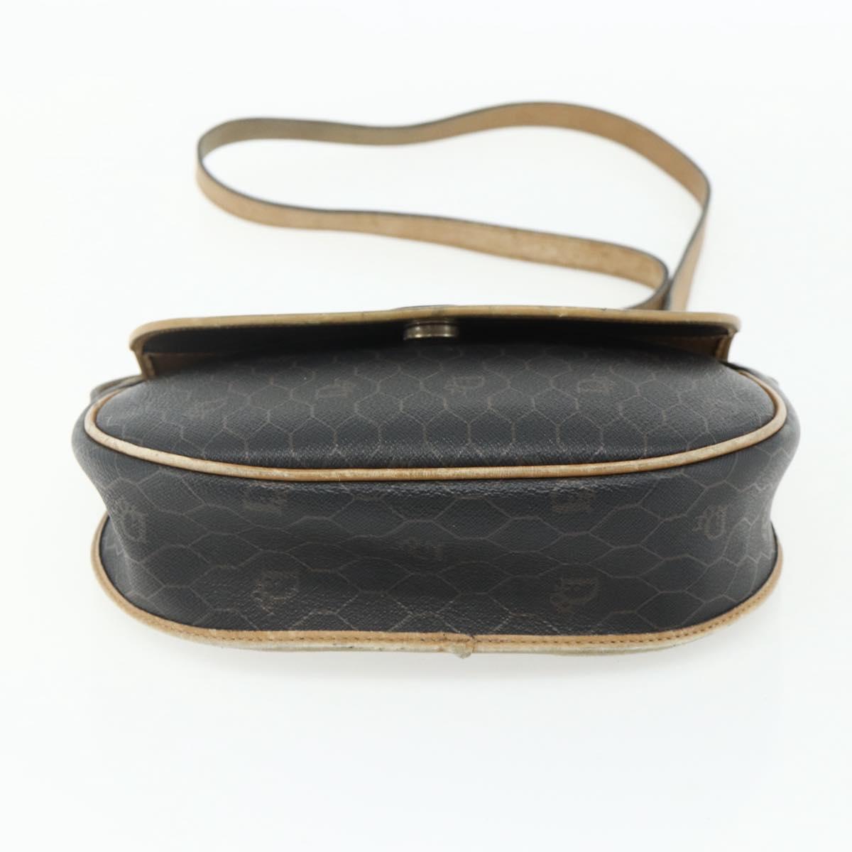 Christian Dior Honeycomb Canvas Shoulder Bag PVC Black Gold Auth