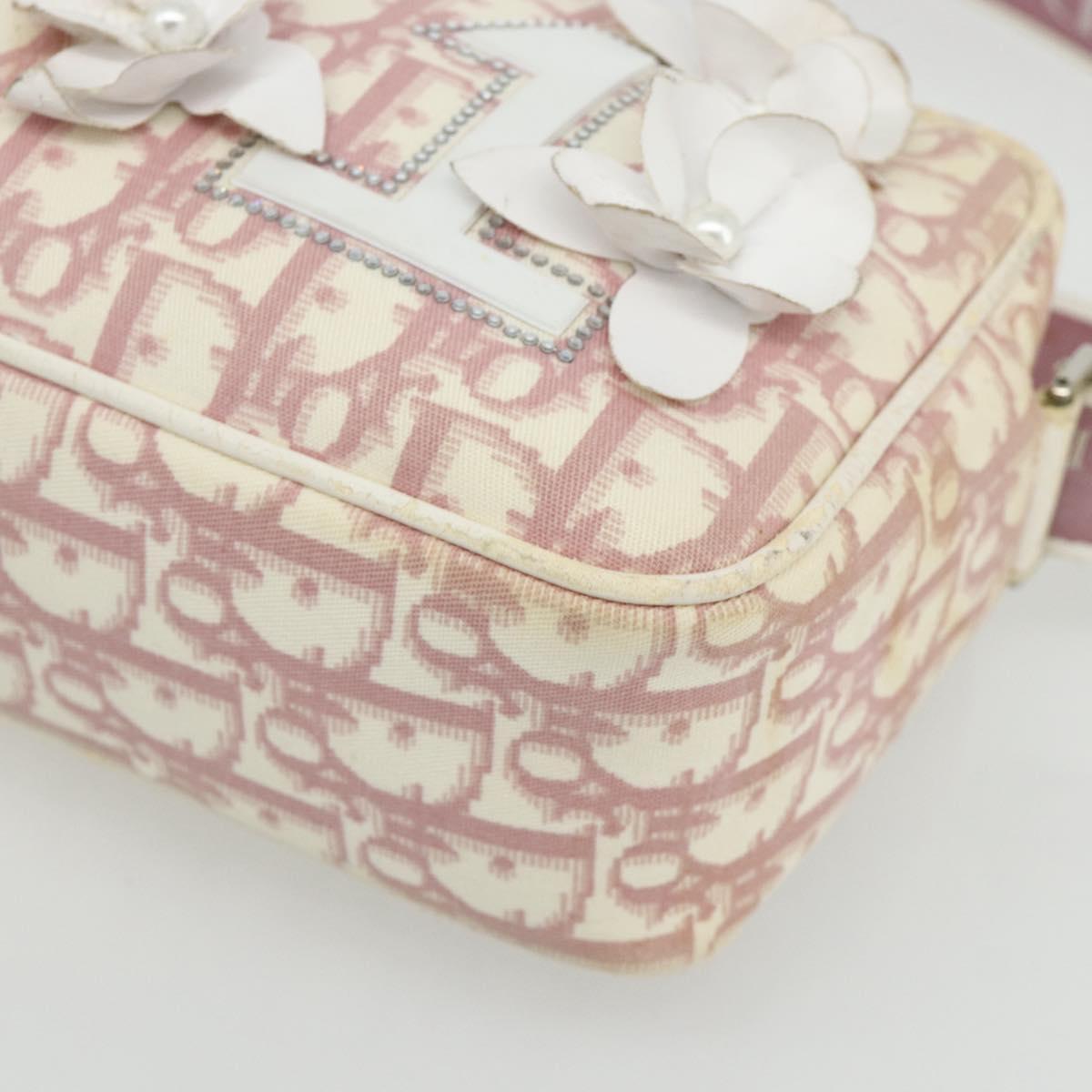 Christian Dior Trotter Canvas Shoulder Bag PVC Pink Silver Auth