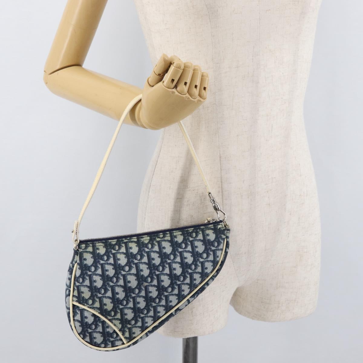 Christian Dior Trotter Canvas Saddle Pouch Hand Bag PVC Blue