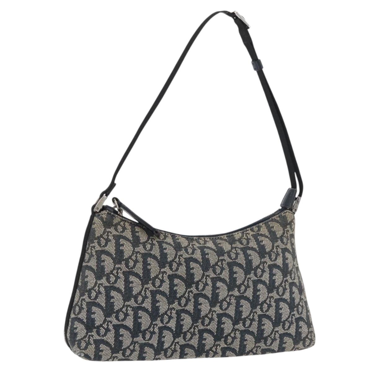 Christian Dior Trotter Canvas Accessory Pouch Navy Silver Auth