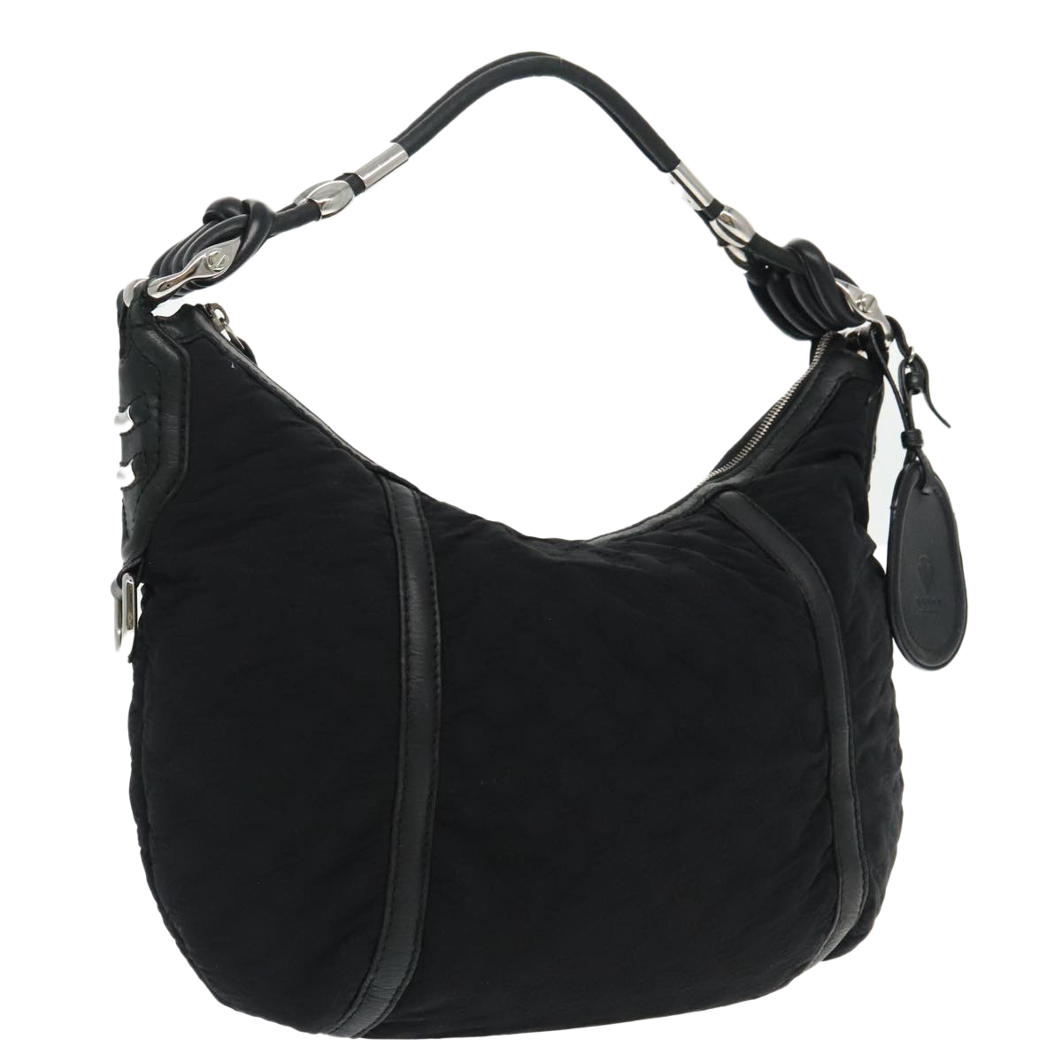 GUCCI GG Canvas Shoulder Bag Nylon Leather Black Silver