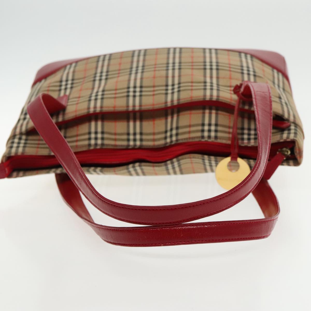 BURBERRY Nova Check Tote Bag Canvas Red Beige Auth mr598 | eBay