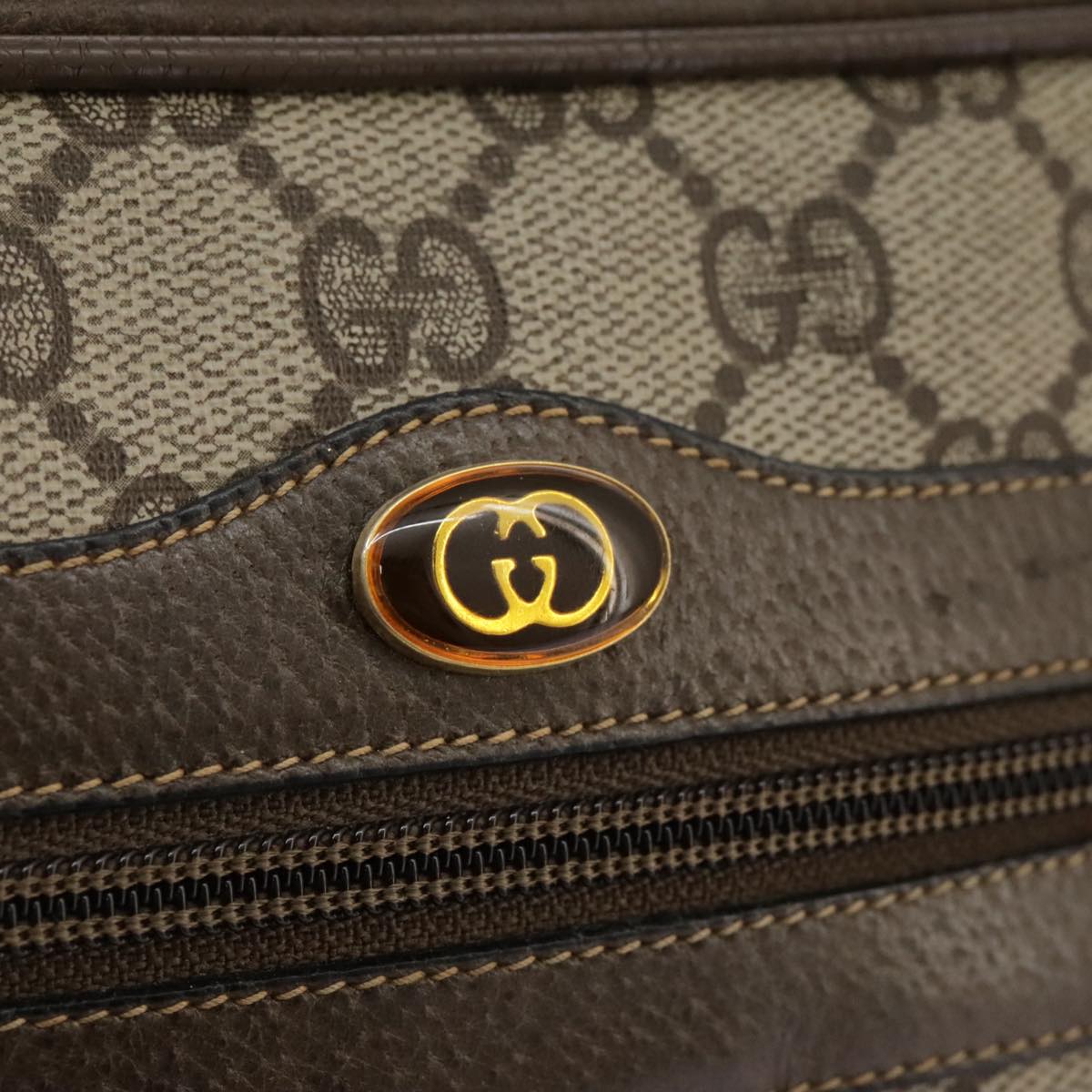 GUCCI Web Sherry Line GG Supreme Shoulder Bag PVC Beige Red