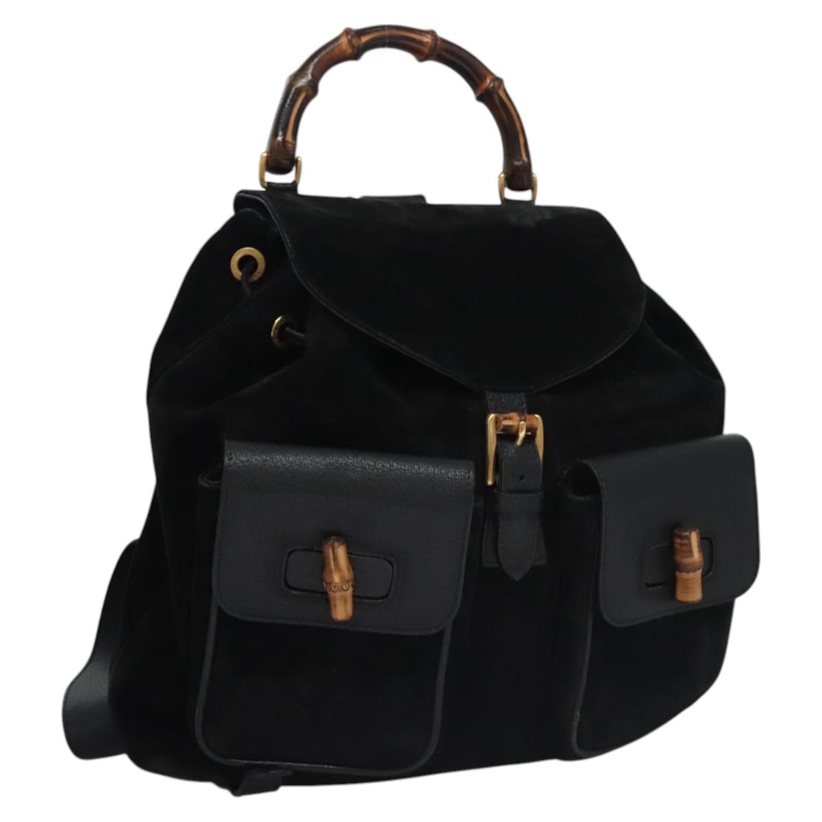 GUCCI Bamboo Backpack Suede Leather Black Gold 003 58 0016  display picture 1