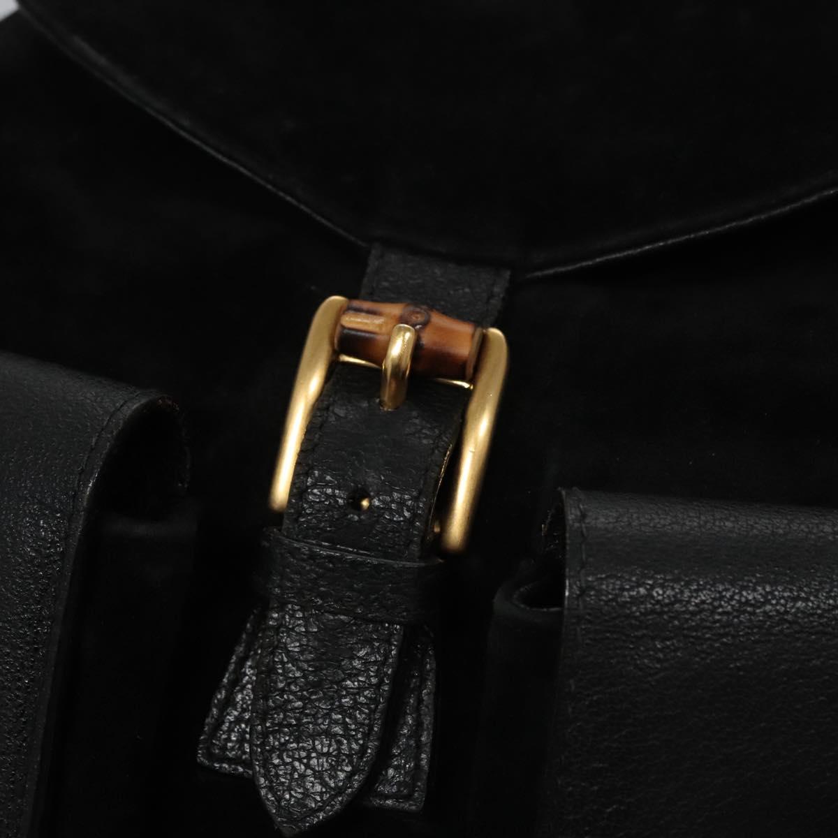 GUCCI Bamboo Backpack Suede Leather Black Gold 003 58 0016  display picture 1