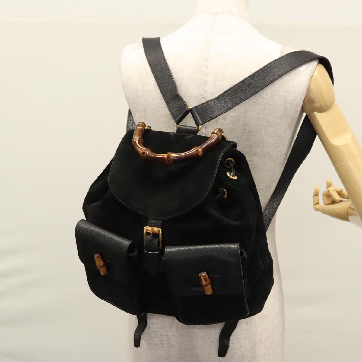 GUCCI Bamboo Backpack Suede Leather Black Gold 003 2058 0016 Auth 170577 GUCCI Bamboo Backpack Suede Leather Black Gold 003 2058 0016  main image 2