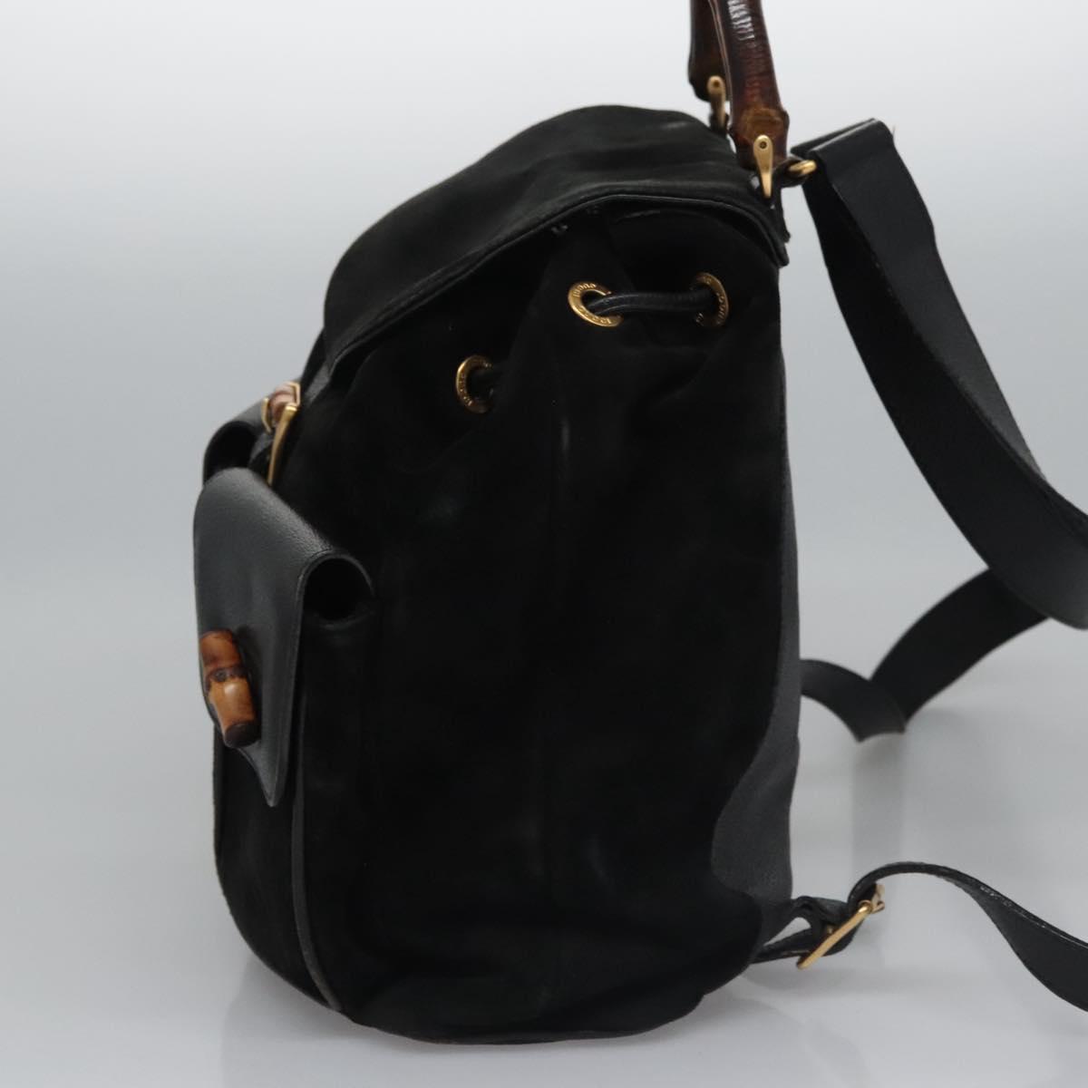 GUCCI Bamboo Backpack Suede Leather Black Gold 003 58 0016 
