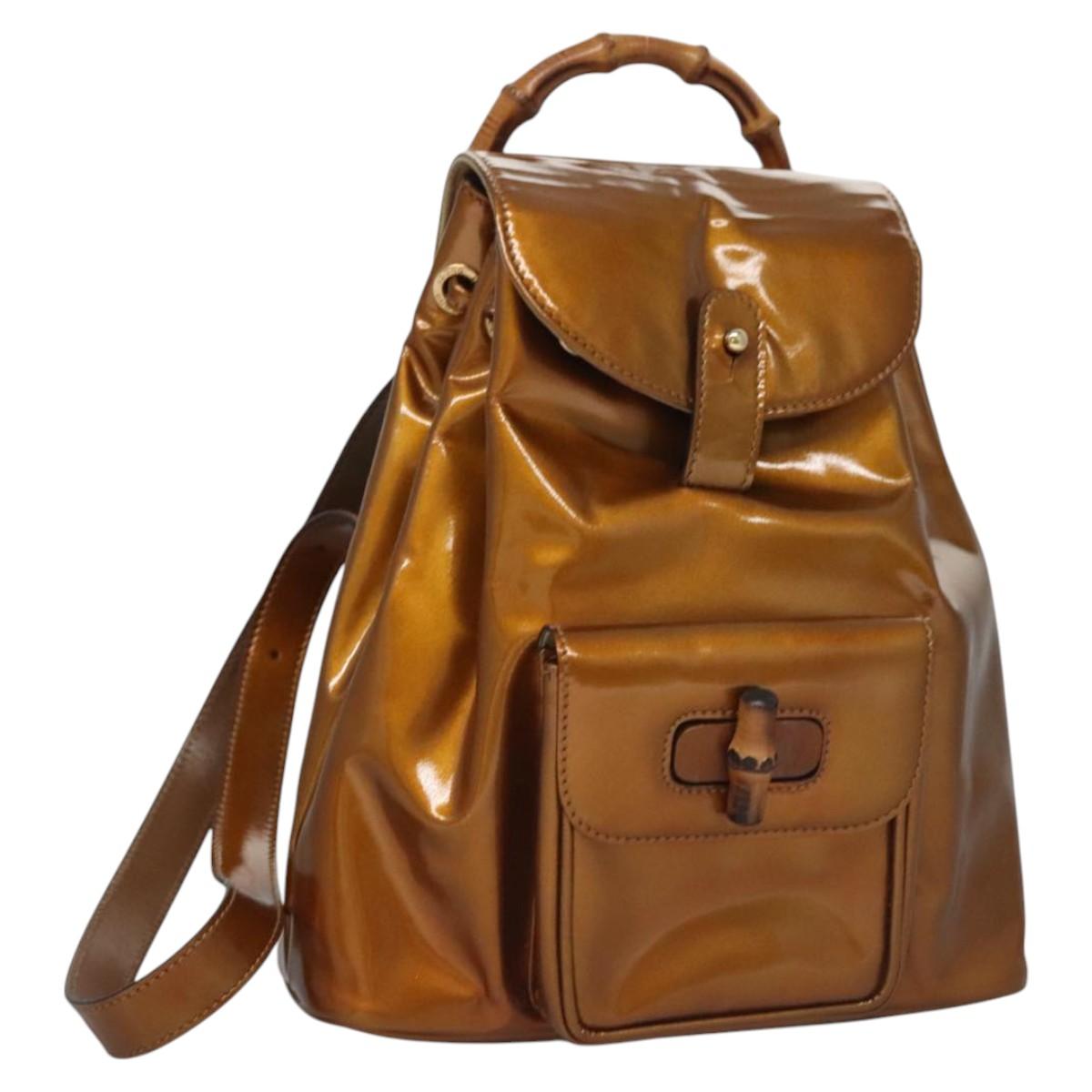 Gold bronze leather backpack Gucci Backpack: Bronze Patented Leather main image 3
