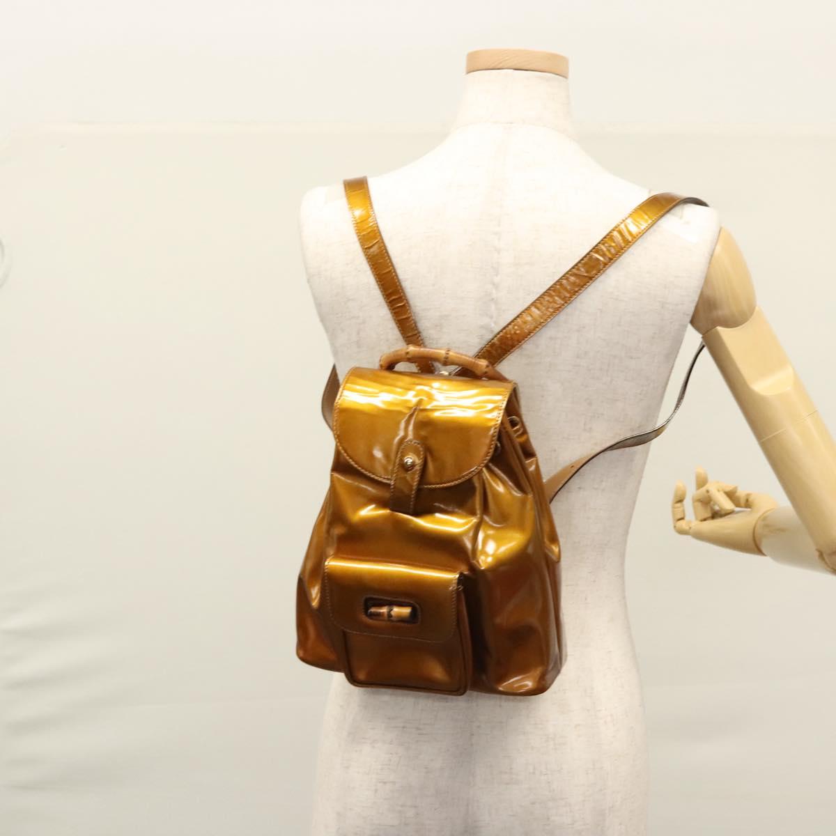 GUCCI Bamboo Backpack Patent leather Black Gold 003 2058 0030 Auth LNZ235 GUCCI Bamboo Backpack Patent leather Black Gold 003 1705  main image 3