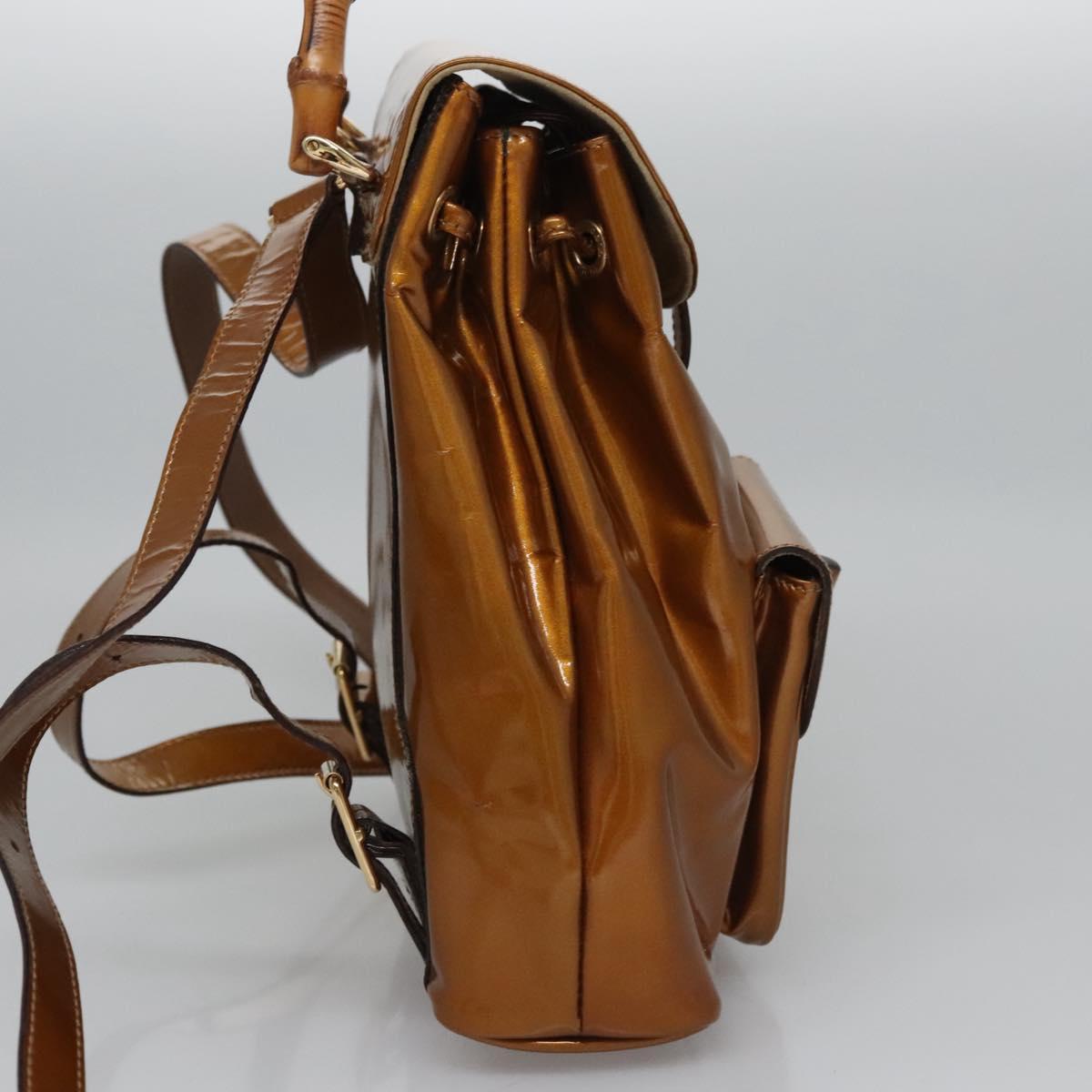 GUCCI Bamboo Backpack Patent leather Black Gold 003 2058 0030 Auth LNZ235 GUCCI Bamboo Backpack Patent leather Black Gold 003 1705  main image 3