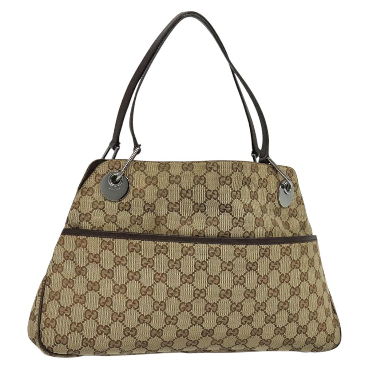 【★安心の定価販売★】 Silver Beige Bag Shoulder Canvas GG GUCCI 121023 nb042 Auth バッグ