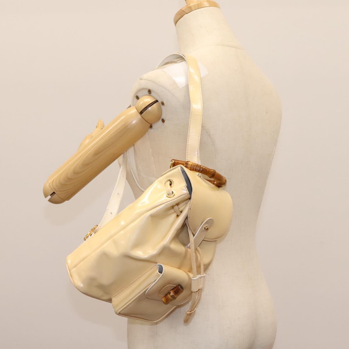 GUCCI Bamboo Backpack Patent leather Beige Gold 003 2058 0030 Auth nb115 GUCCI Bamboo Backpack Patent leather Beige Gold 003 2058  main image 4