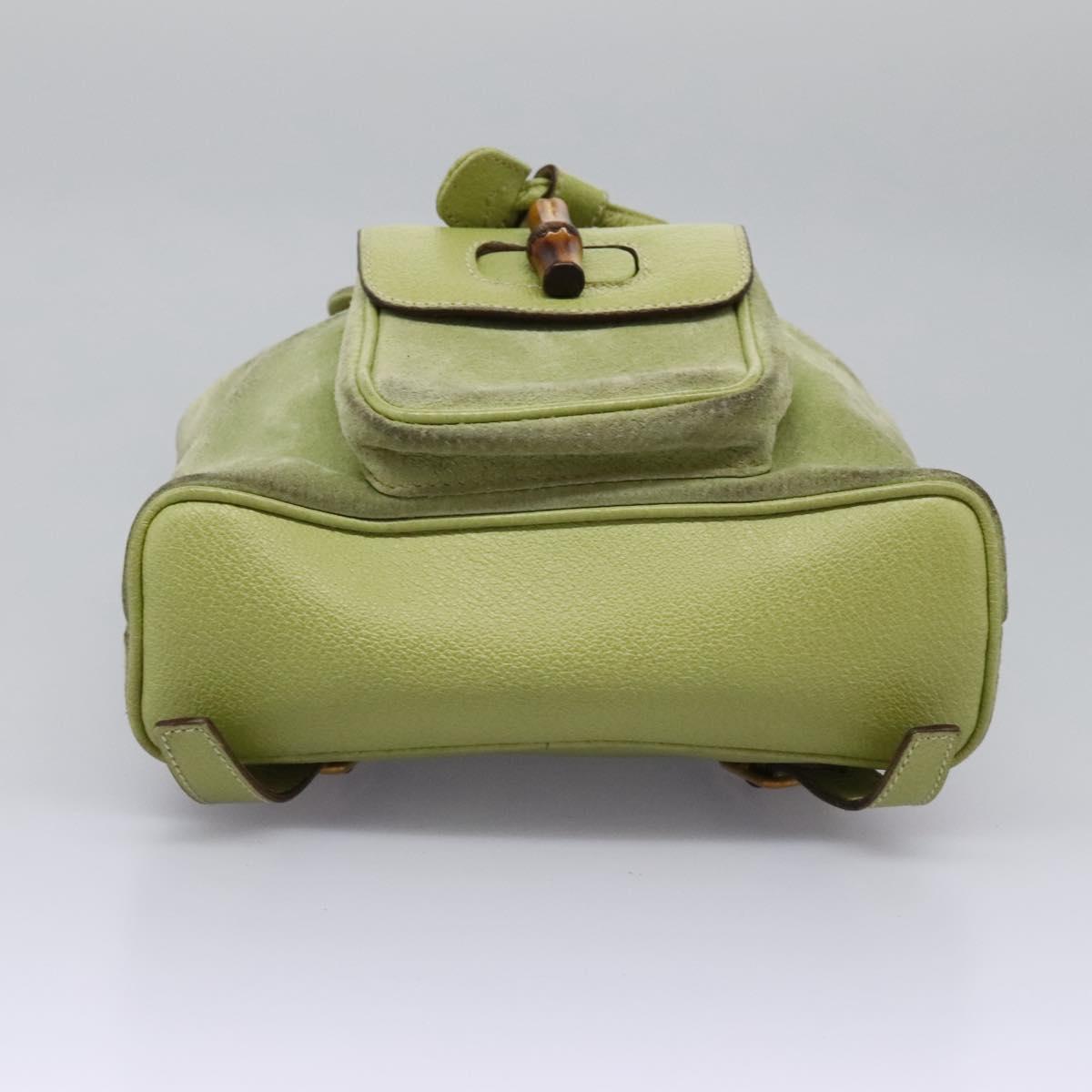 GUCCI Bamboo Backpack Suede Leather Green Gold 003 1956 0030 Auth