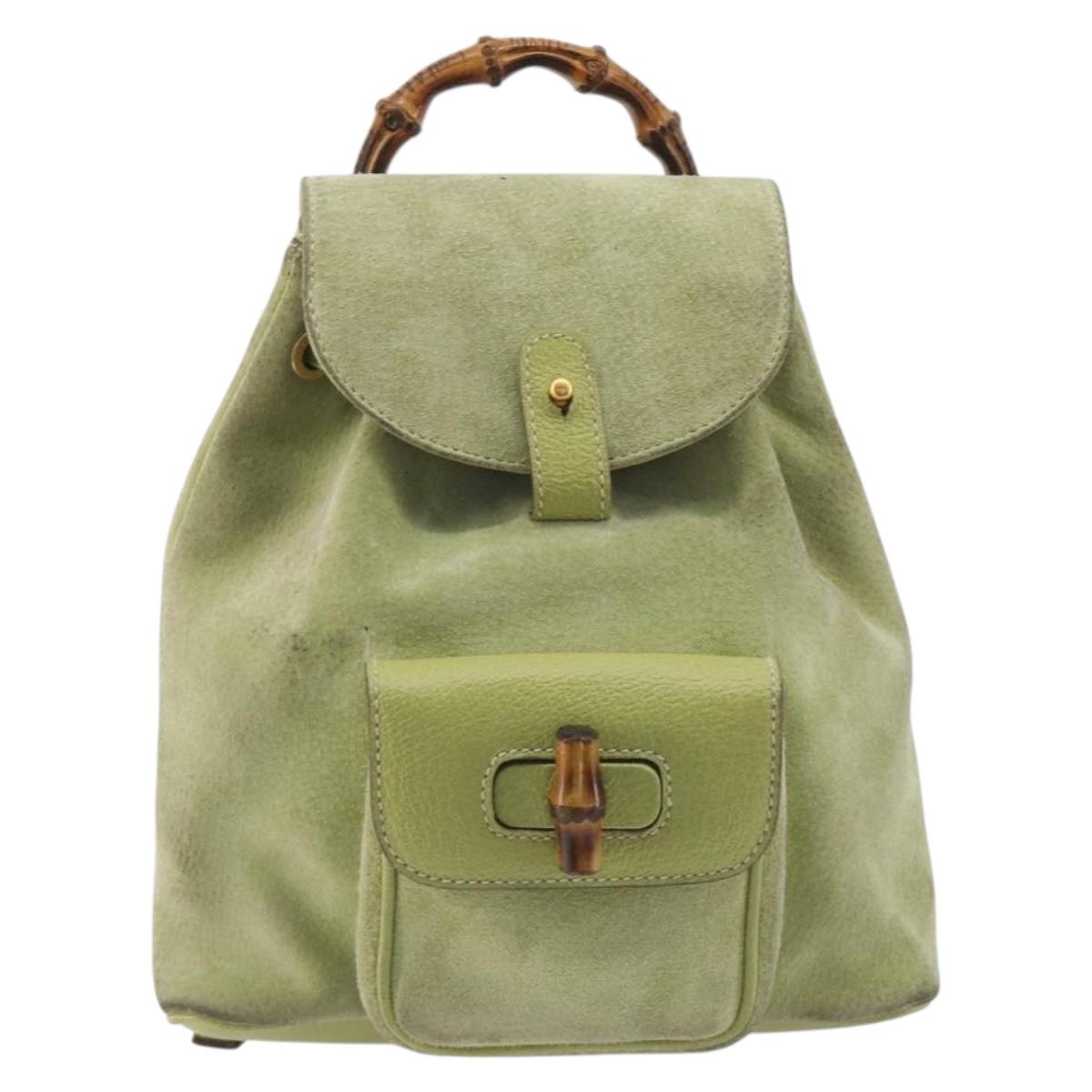 GUCCI Bamboo Backpack Suede Leather Green Gold 003 1956 0030  display picture 3