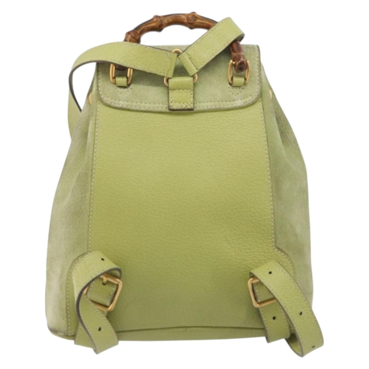 GUCCI Bamboo Backpack Suede Leather Green Gold 003 1956 0030  display picture 1