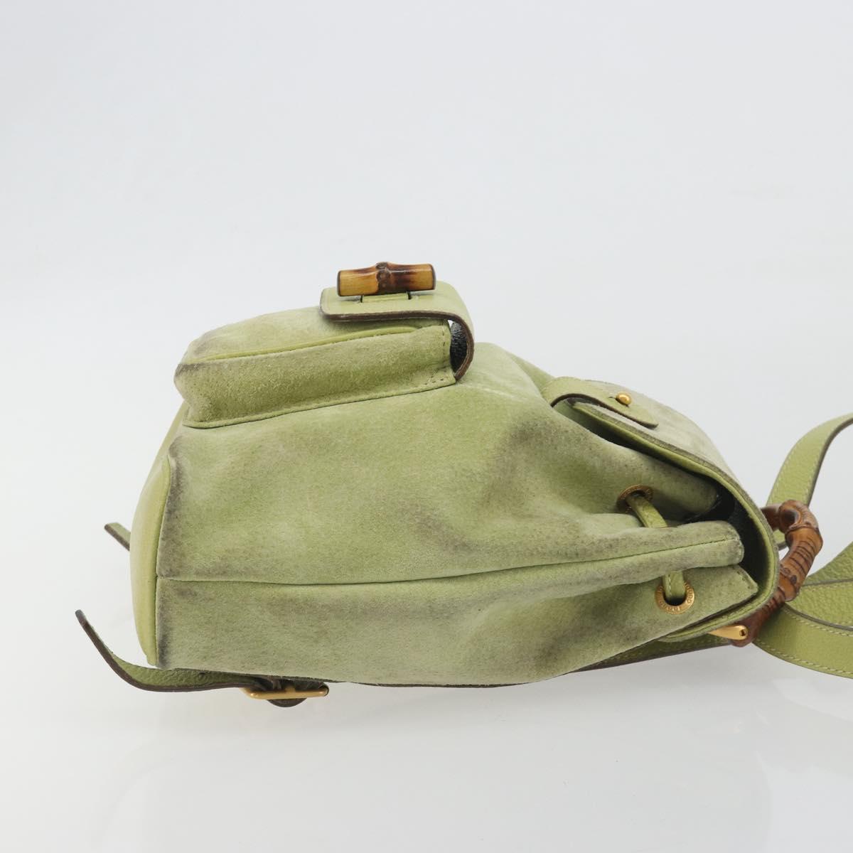 GUCCI Bamboo Backpack Suede Leather Green Gold 003 1956 0030 