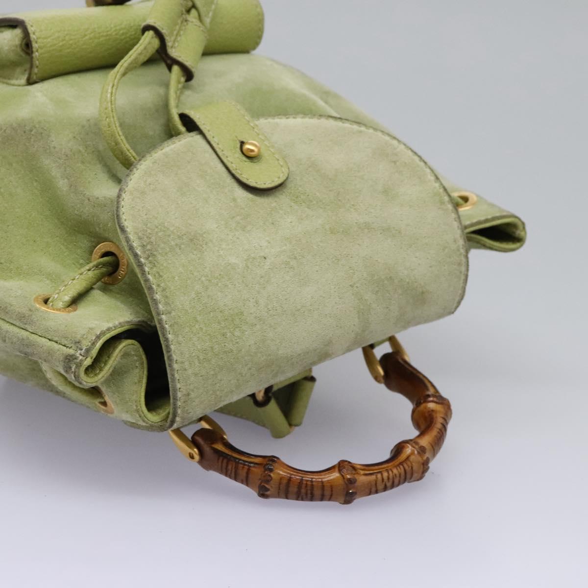 GUCCI Bamboo Backpack Suede Leather Green Gold 003 1956 0030 Auth