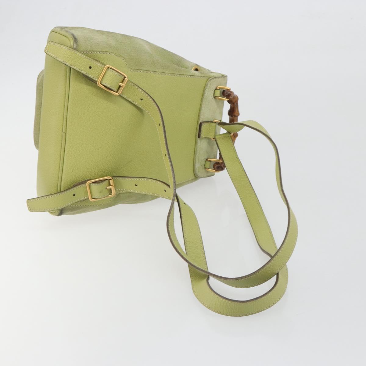 GUCCI Bamboo Backpack Suede Leather Green Gold 003 1956 0030 