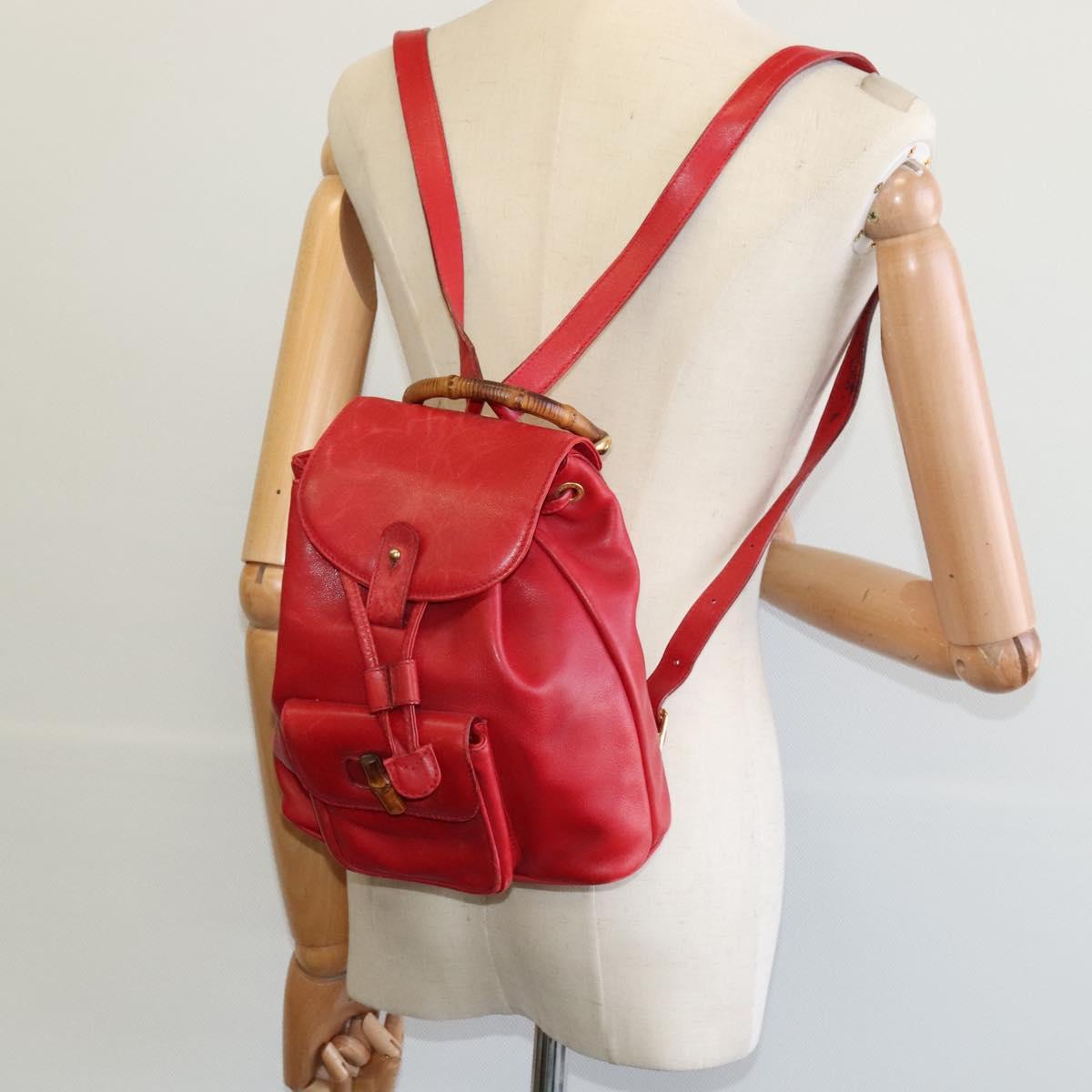 GUCCI Bamboo Backpack Leather Red Gold 003 3444 0030 Auth