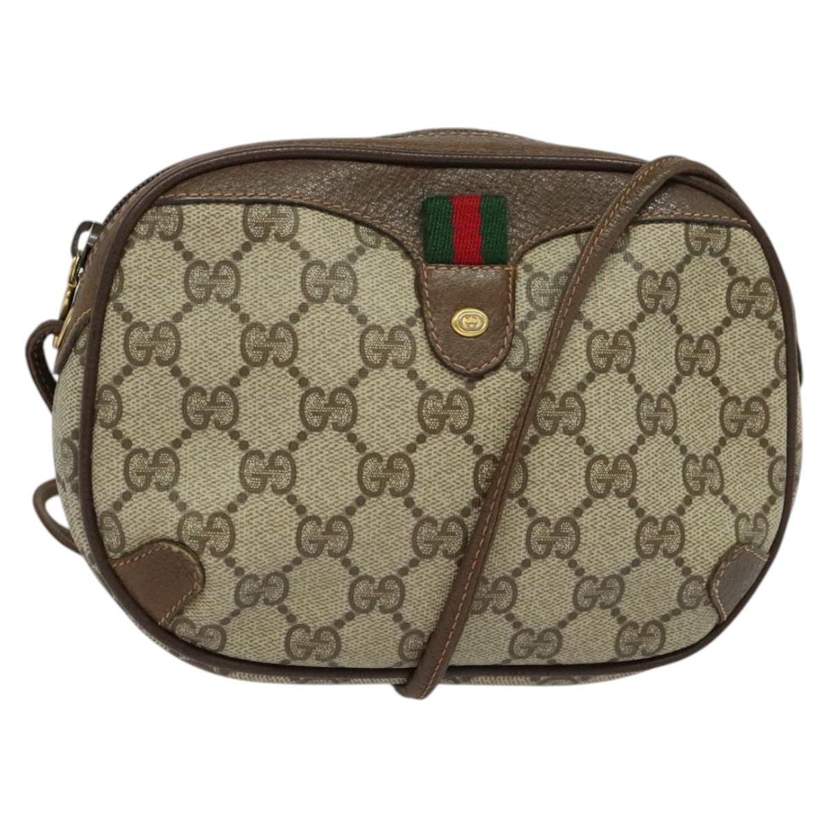 GUCCI GG Supreme Web Sherry Line Shoulder Bag PVC Beige 89