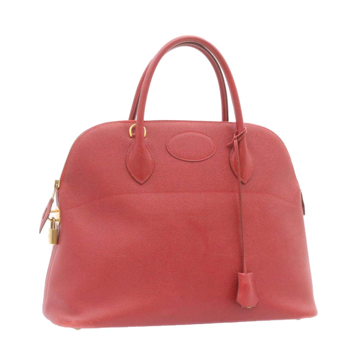 HERMES Bolide 37 Hand Bag Leather Red Auth nh122SA