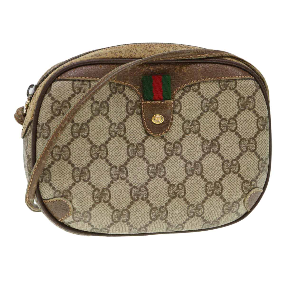 GUCCI Web Sherry Line GG Canvas Shoulder Bag PVC Leather