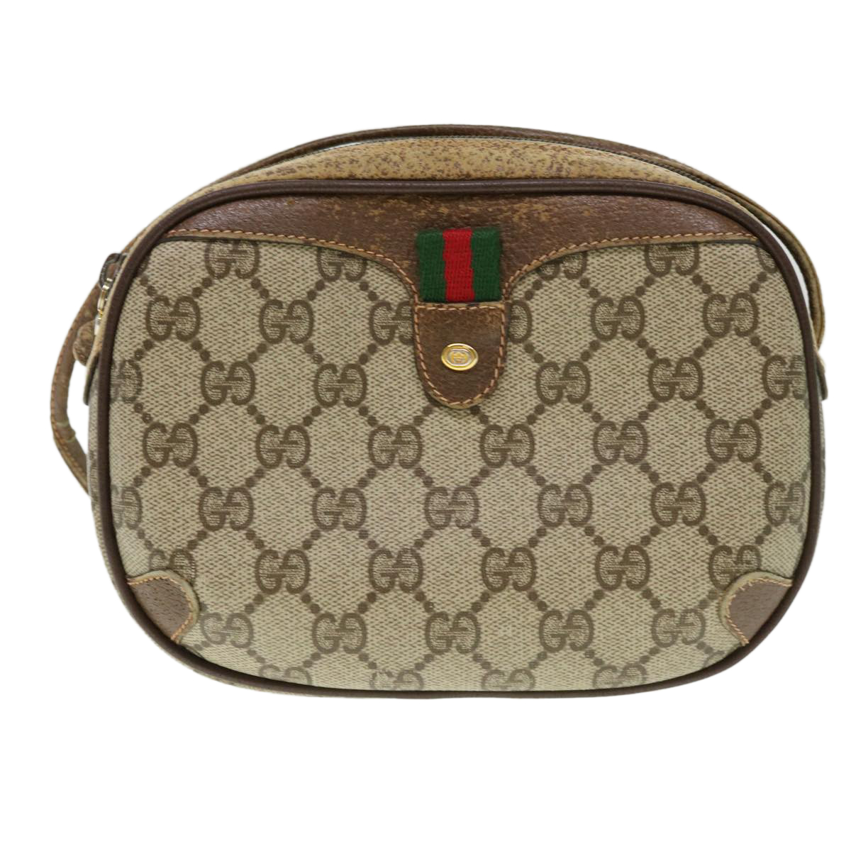 GUCCI Web Sherry Line GG Canvas Shoulder Bag PVC Leather