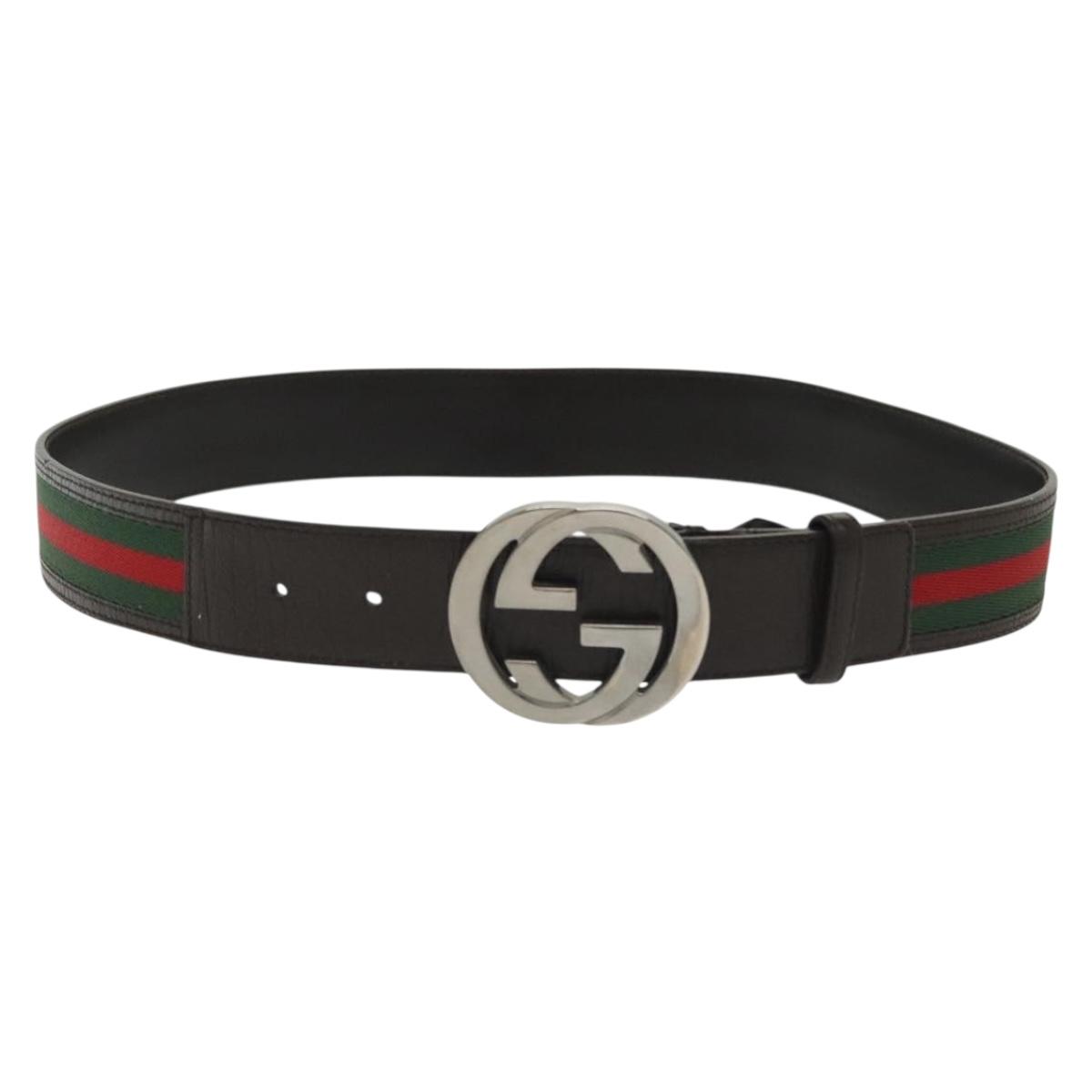 GUCCI Web Sherry Line Belt Leather 37