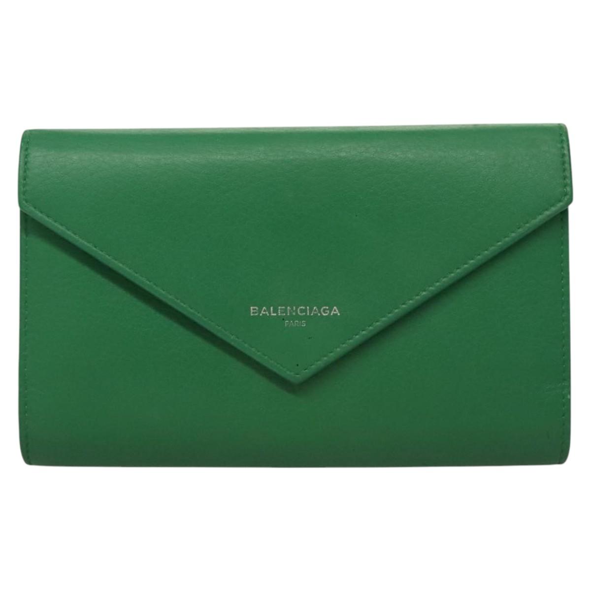 BALENCIAGA Paper Money Zip Around Wallet Leather Green 371661 Auth