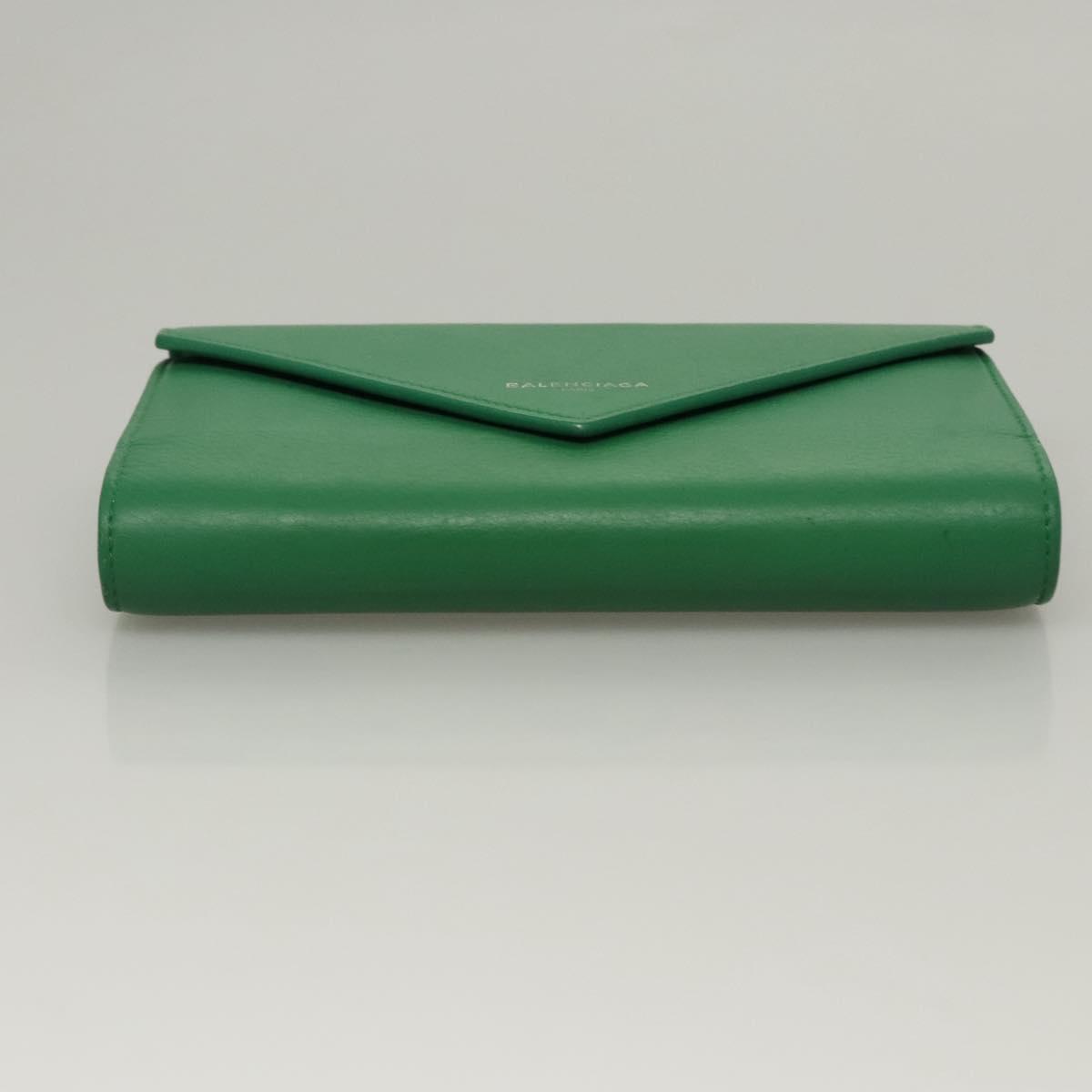 BALENCIAGA Paper Money Zip Around Wallet Leather Green 371661 Auth