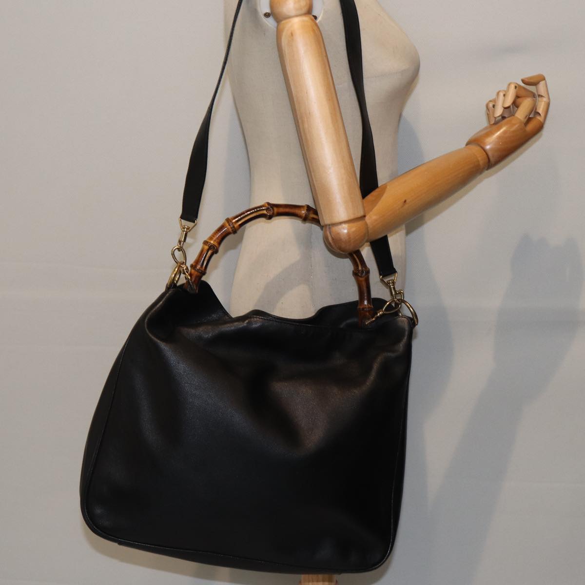 Bamboo handle2way bag／mesh black leather GUCCI Bamboo Hand Bag Leather 2way Black Auth th5241 | eBay