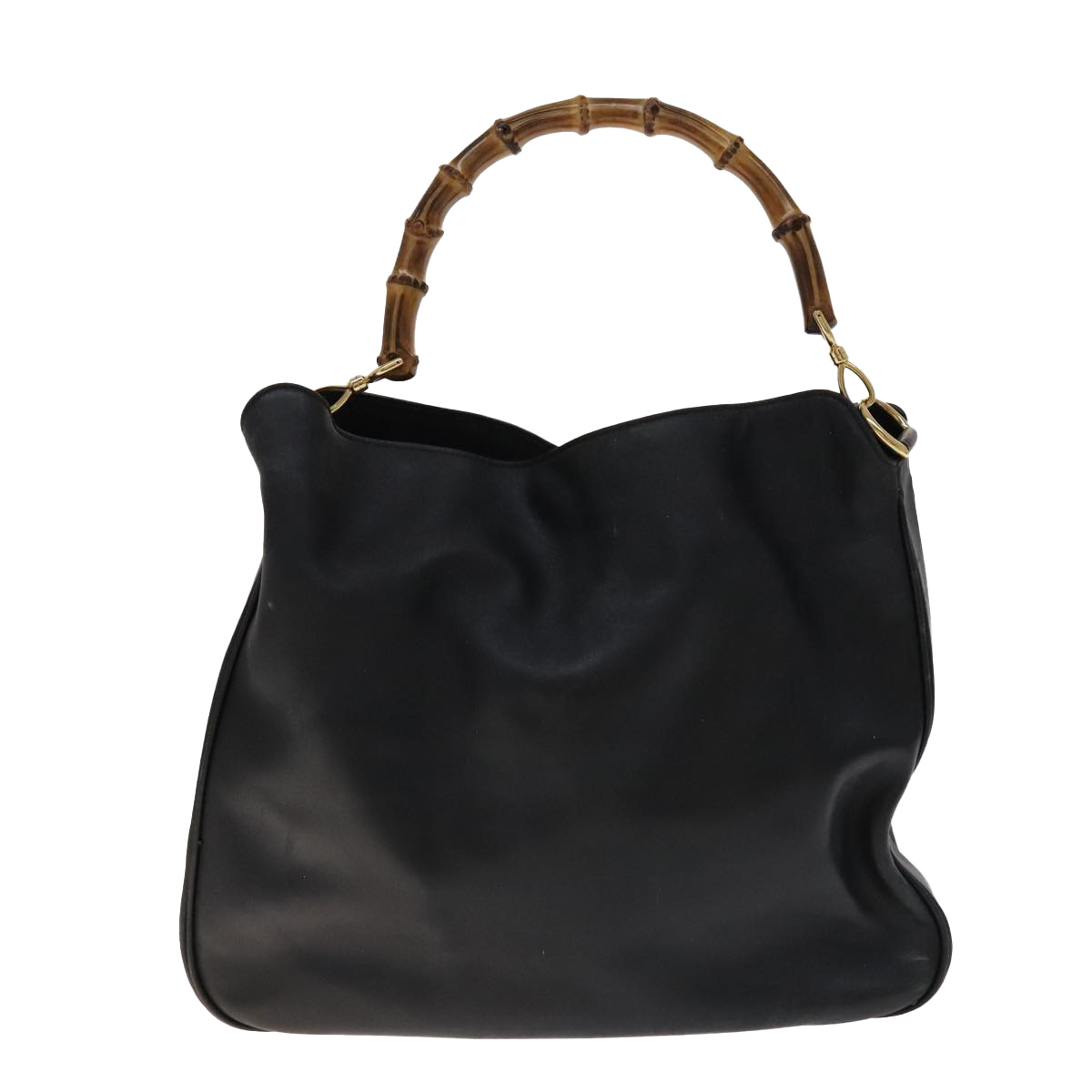 GUCCI Bamboo Hand Bag Leather 2way Black Gold 001 2113 1577 Auth