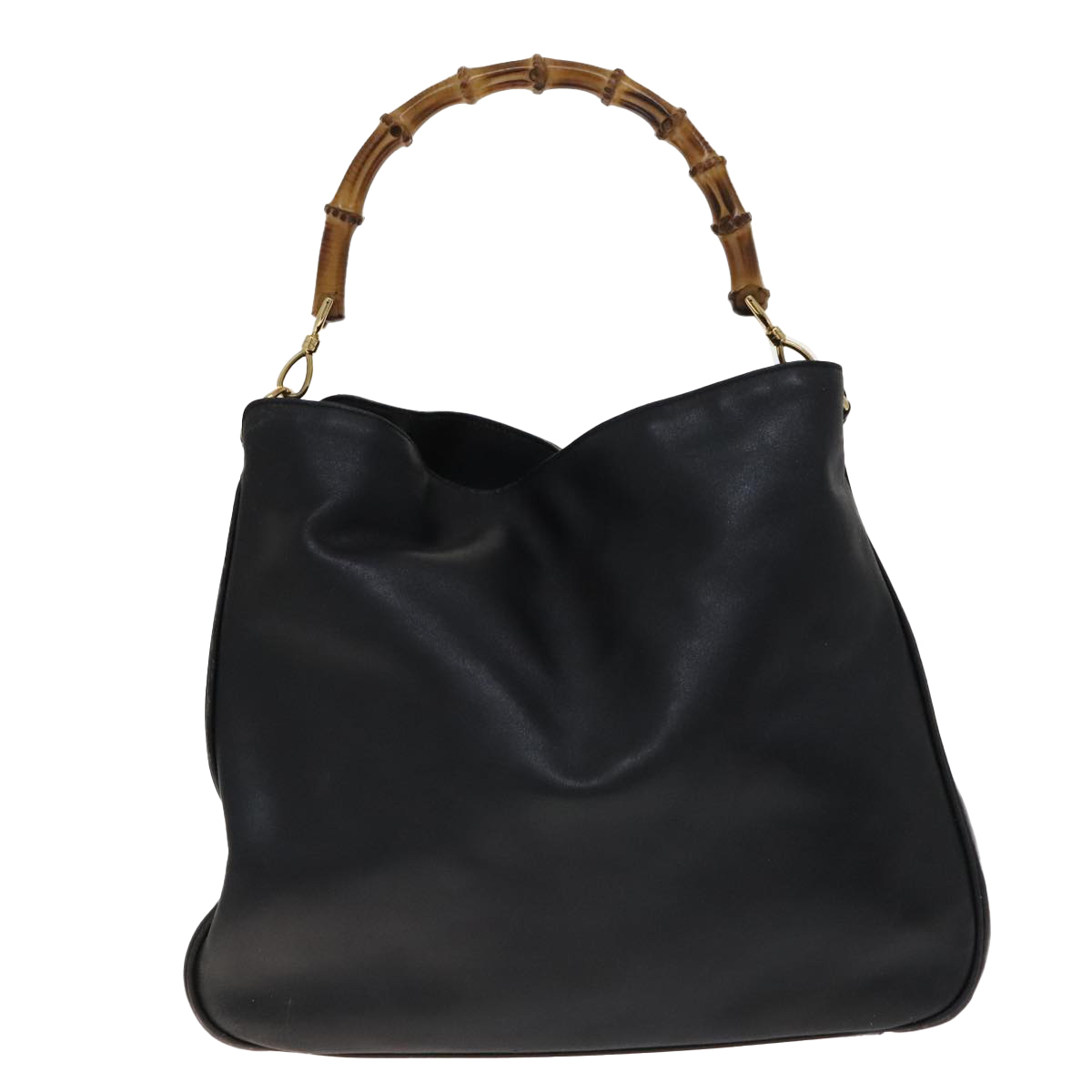 GUCCI Bamboo Hand Bag Leather 2way Black Gold 001 2113 1577 Auth