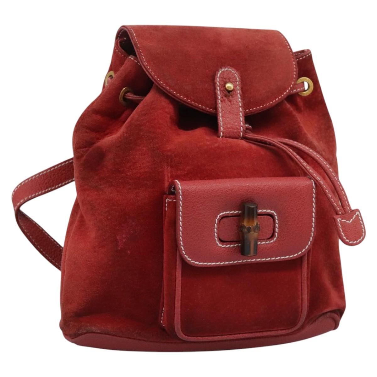 GUCCI Bamboo Backpack Suede Leather Red Gold 003 2852 0030 0  display picture 3