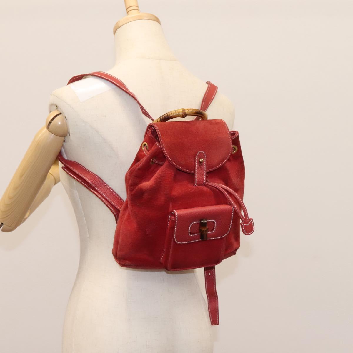 GUCCI Bamboo Backpack Suede Leather Red Gold 003 2852 0030 0  display picture 1
