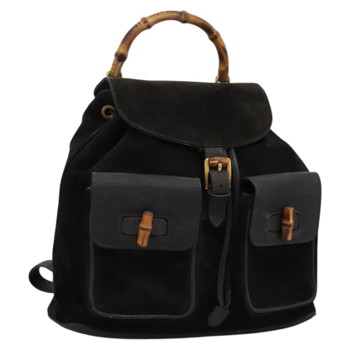 GUCCI Bamboo Backpack Suede Black Gold 003 2058 0016 Auth  display picture 3