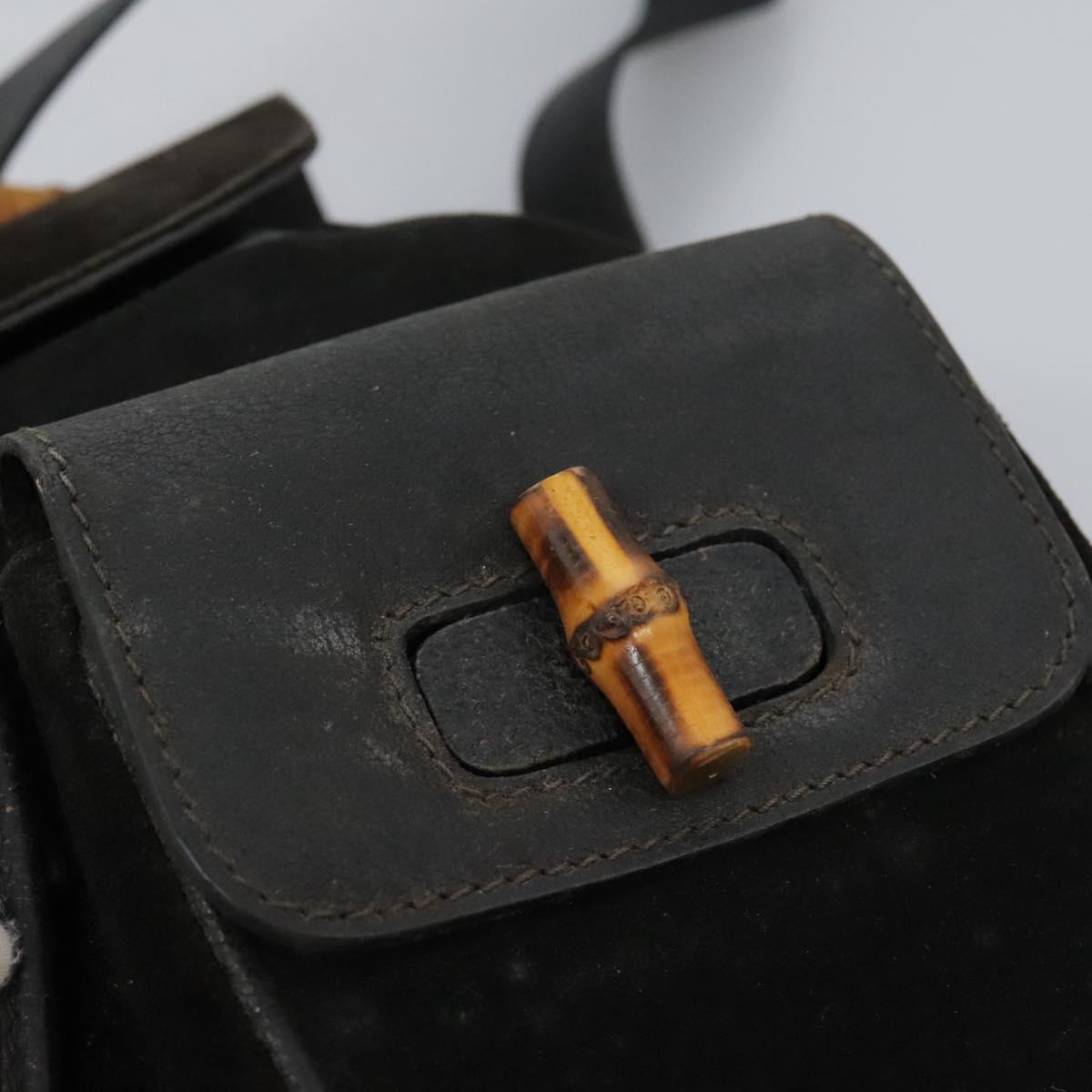 GUCCI Bamboo Backpack Suede Black Gold 003 2058 0016 Auth 