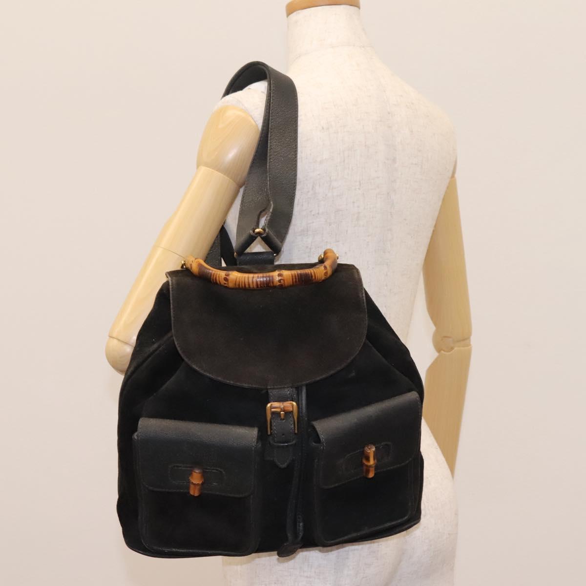 GUCCI Bamboo Backpack Suede Black Gold 003 2058 0016 Auth  display picture 1