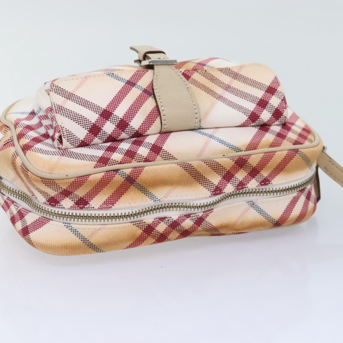 BURBERRY Nova Check Blue Label Shoulder Bag Canvas White Red Auth