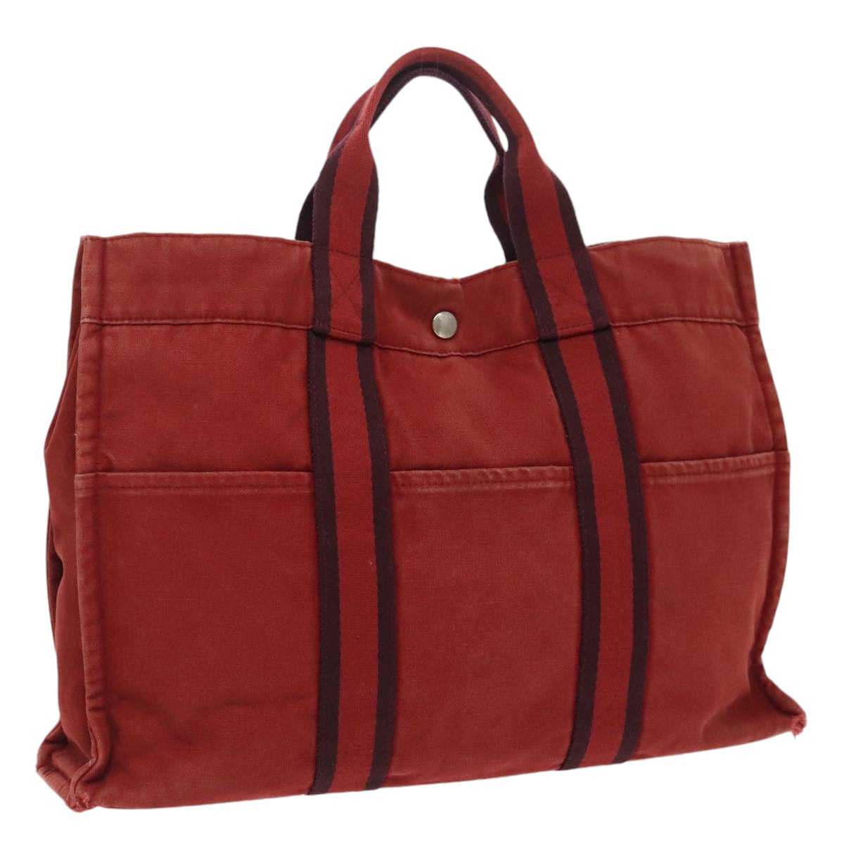 HERMES Fourre Tout GM Hand Bag Canvas Red Navy Auth ti2254