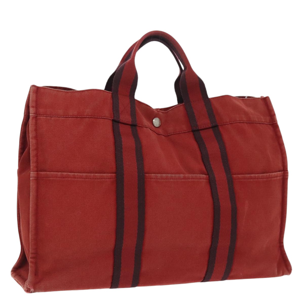 HERMES Fourre Tout GM Hand Bag Canvas Red Navy Auth ti2257