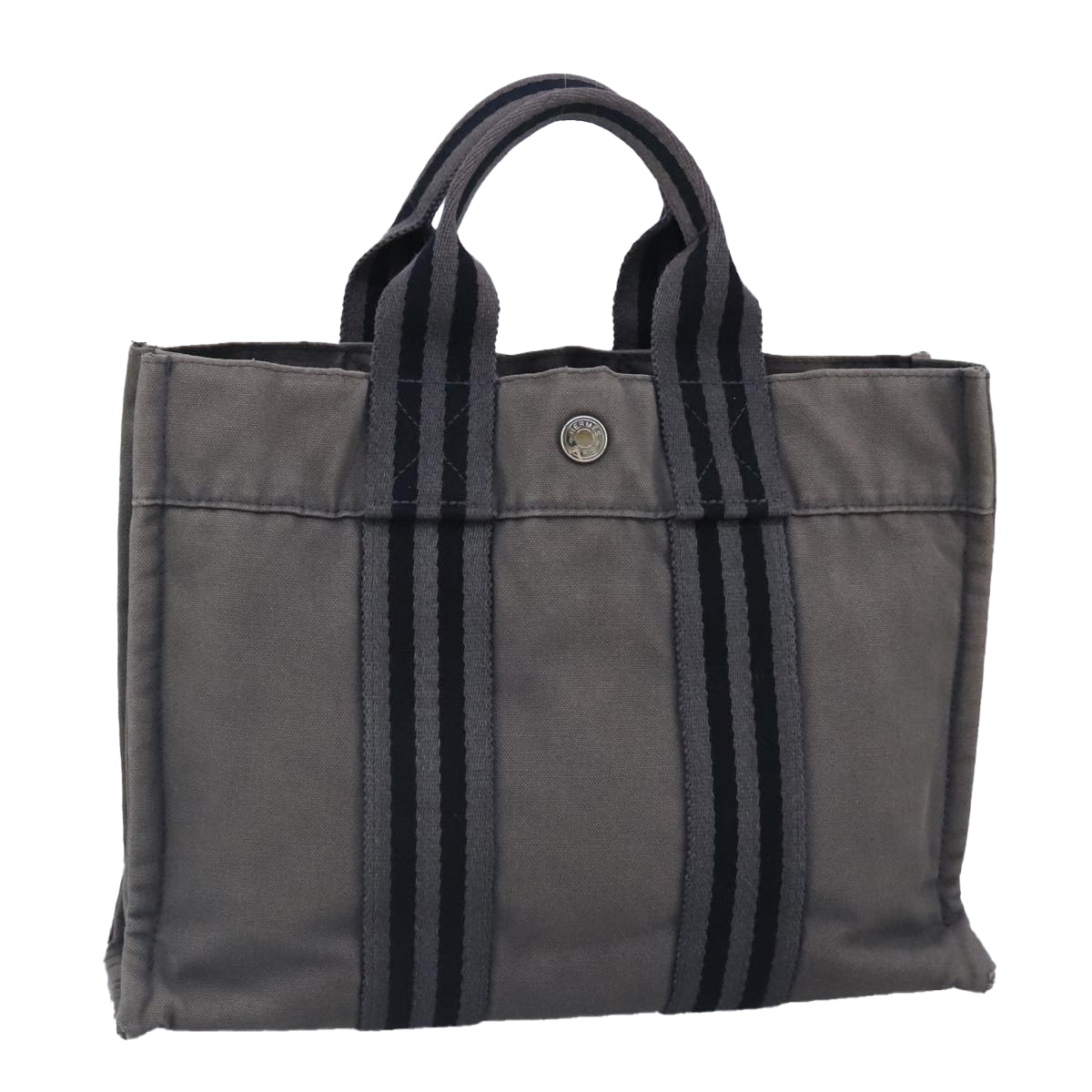 HERMES Fourre Tout PM Tote Bag Canvas Gray Auth ti2343