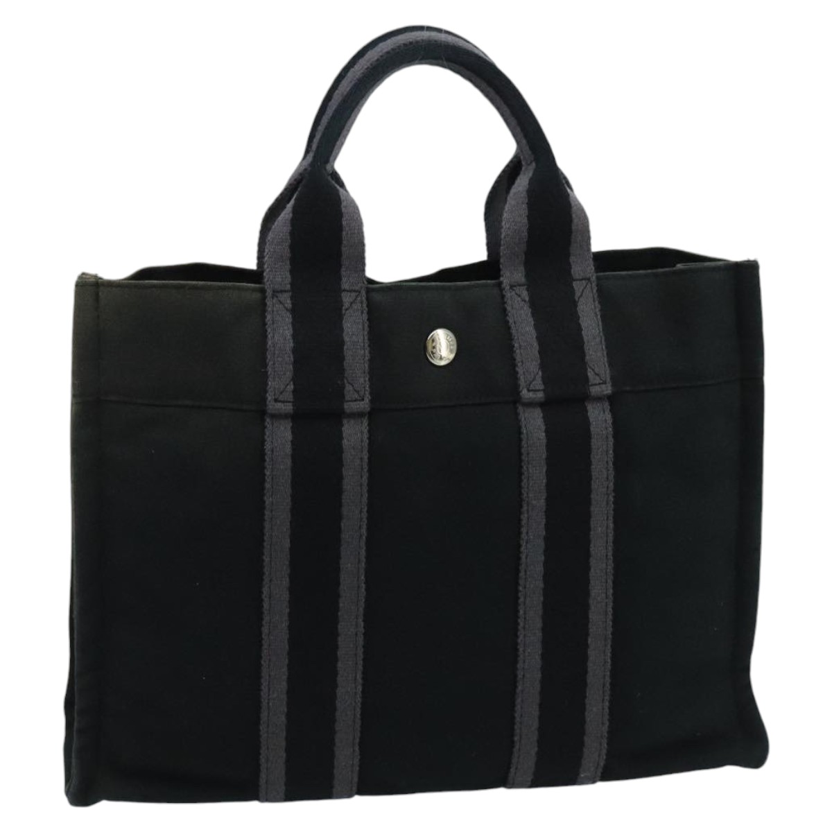 HERMES Fourre Tout PM Tote Bag Canvas Black Gray Auth ti2453