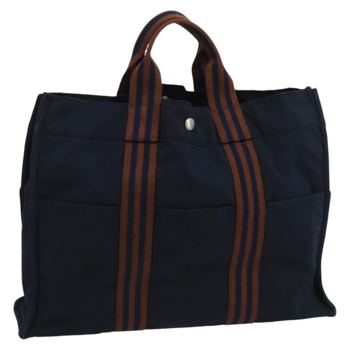 HERMES Fourre Tout MM Tote Bag Canvas Navy Brown Auth ti2457