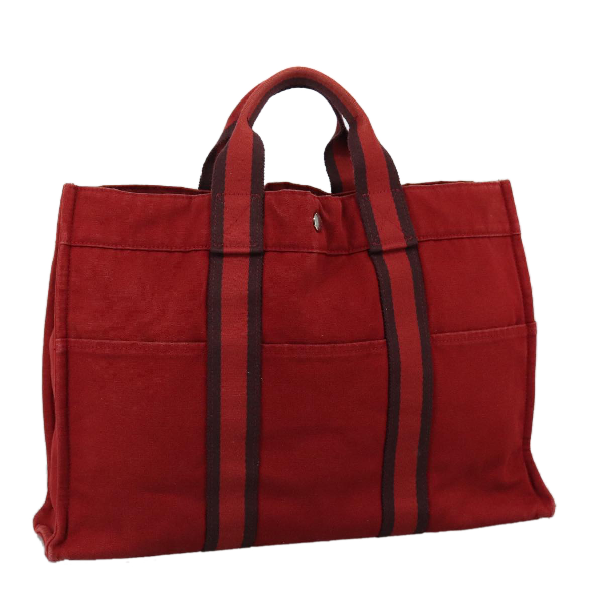 HERMES Fourre Tout MM Tote Bag Canvas Red Silver Auth ti2555