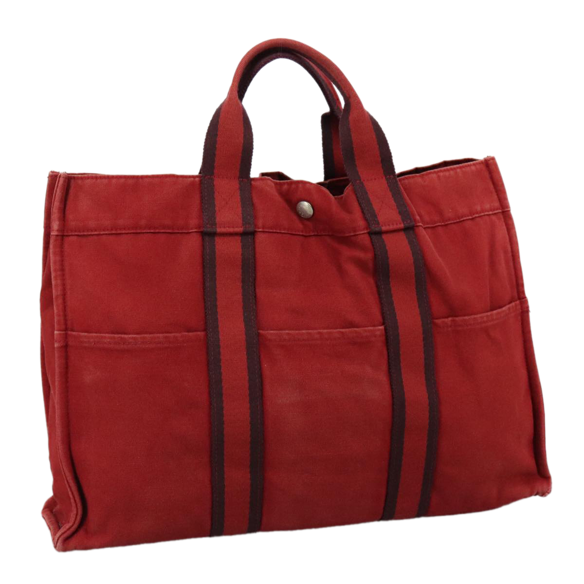 HERMES Fourre Tout MM Tote Bag Canvas Red Auth ti2557