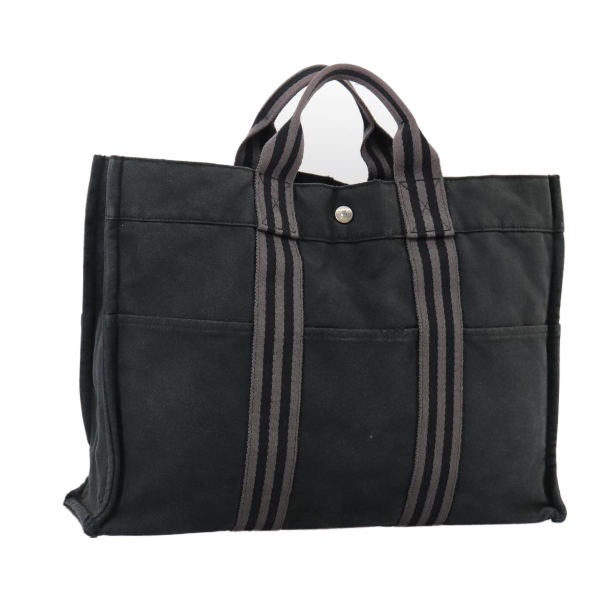 HERMES Fourre Tout MM Tote Bag Canvas Black Gray Auth ti2559